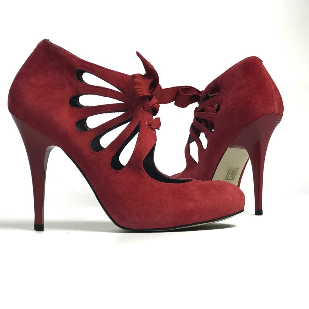 Jeffrey Campbell Red Suede Cage Lace-up High Heels